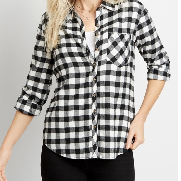 Maurices Black and Off White Soft Flannel Button Down Shirt NWT - Picture 1 of 11